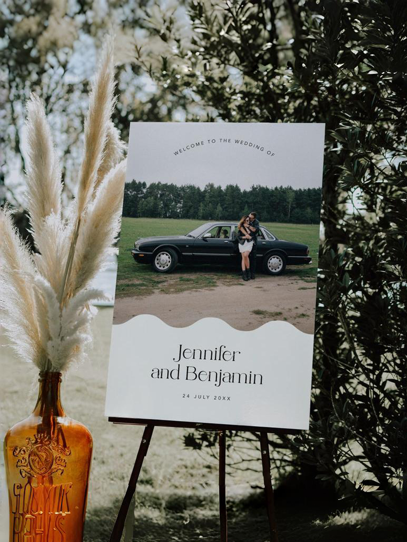 Wave-Patterned Wedding Welcome Sign